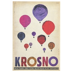 Krosno, Balloons, Polish Promotion Poster designed by artist Ryszard Kaja. It has now been turned into a post card size 4.75" x 6.75" - 12cm x 17cm.