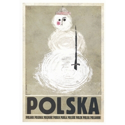 Snowman, Polish Promotion Poster designed by artist Ryszard Kaja. It has now been turned into a post card size 4.75" x 6.75" - 12cm x 17cm.