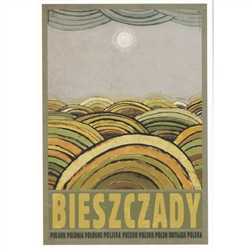 Bieszczady Mountains, Polish Promotion Poster designed by artist Ryszard Kaja. It has now been turned into a post card size 4.75" x 6.75" - 12cm x 17cm.