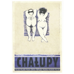 Chalupy, Polish Tourist Poster designed by artist Ryszard Kaja. It has now been turned into a post card size 4.75" x 6.75" - 12cm x 17cm.