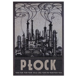 Post Card: Plock, Polish Tourist Poster designed by artist Ryszard Kaja. It has now been turned into a post card size 4.75" x 6.75" - 12cm x 17cm.