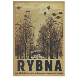 Post Card: Rybna Palace, Polish Promotion Poster designed by artist Ryszard Kaja. It has now been turned into a post card size 4.75" x 6.75" - 12cm x 17cm.