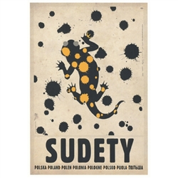 Post Card: Sudety, Salamandra, Polish Promotion Poster  designed by artist Ryszard Kaja. It has now been turned into a post card size 4.75" x 6.75" - 12cm x 17cm.