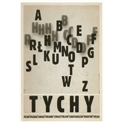 Tychy, Polish Promotion Poster designed by artist Ryszard Kaja. It has now been turned into a post card size 4.75" x 6.75" - 12cm x 17cm.