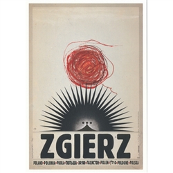 Zgierz, Polish Promotion Poster designed by artist Ryszard Post Card: Kaja. It has now been turned into a post card size 4.75" x 6.75" - 12cm x 17cm.