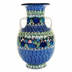 Polish Pottery 12" Grecian Style Vase. Hand made in Poland. Pattern U4572 designed by Maria Starzyk.