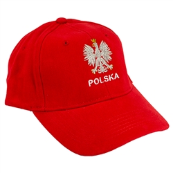 Stylish red cap with silver and gold thread embroidery. The front of the cap features a silver Polish Eagle with gold crown and talons. Features an adjustable cloth and metal tab in the back. Designed to fit most people.