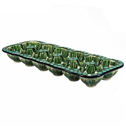 Polish Pottery 13" Rectangular Egg Tray. Hand made in Poland. Pattern U4636 designed by Krystyna Dacyszyn.