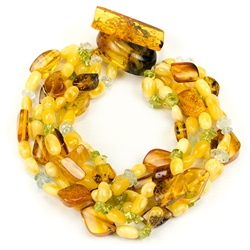 Bozena Przytocka is a designer of artistic amber jewelry based in Gdansk, Poland. Here is a beautiful example of her ability to blend amber, peridot and aquamarine to create a stunning 6 strand bracelet.