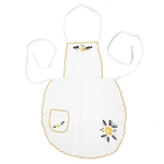 Women's Kashubian Floral Apron, in white cotton with hand embroidery. Front panel has a 4" x 5" (10cm x 13cm) pocket.