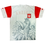 Display your Polish heritage with this very stylish Polish Eagle t-shirt.  Features the Polish flag on each sleeve and the word
Polska on the back.  100% polyester.  Made In Poland