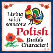 Colorful ceramic tile magnet.  Our couple are in their Polish Krakow costumes.