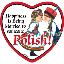 Colorful ceramic tile magnet.  Our couple are in their Polish Krakow costumes.