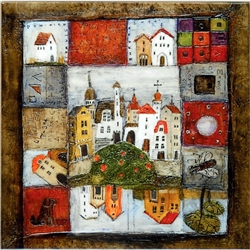 This charming artistic wall tile will surely brighten up your kitchen. The unique artwork on this wall hanging tile will make for an excellent gift. Featuring the art work of Polish artist Dominika Stawarz-Burska from Bochnia, Poland. This high quality wa