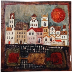 This charming artistic wall tile will surely brighten up your kitchen. The unique artwork on this wall hanging tile will make for an excellent gift. Featuring the art work of Polish artist Dominika Stawarz-Burska from Bochnia, Poland. This high quality wa