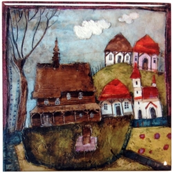 This charming artistic wall tile will surely brighten up your kitchen. The unique artwork on this wall hanging tile will make for an excellent gift. Featuring the art work of Polish artist Dominika Stawarz-Burska from Bochnia, Poland. This high quality wa