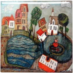 This charming artistic wall tile will surely brighten up your kitchen. The unique artwork on this wall hanging tile will make for an excellent gift. Featuring the art work of Polish artist Dominika Stawarz-Burska from Bochnia, Poland. This high quality wa