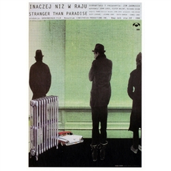 Stranger Than Paradise, Polish Movie Poster designed by artist Andrzej Klimowski . It has now been turned into a post card size 4.75" x 6.75" - 12cm x 17cm.