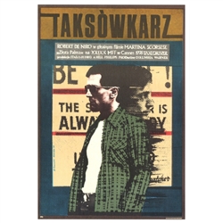 Post Card: Taxi Driver, Polish Movie Poster designed by artist Andrzej Klimowski . It has now been turned into a post card size 4.75" x 6.75" - 12cm x 17cm.