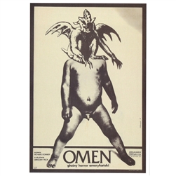 Post Card: The Omen, Polish Movie Poster designed by artist Andrzej Klimowski . It has now been turned into a post card size 4.75" x 6.75" - 12cm x 17cm.