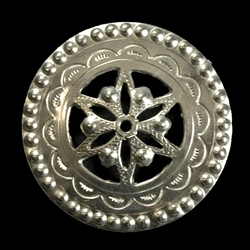 This Highlander pin is normally worn in the center of the man's shirt. Hand worked from metal with intricate detailing by one master artisan in Bukowina near Zakopane. The workmanship is exquisite and the detail so rich these decorations have become co