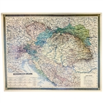 Reprint of an original map of the Austrian-Hungarian Empire and including parts of Germany and Italy.  Features the names of large cities and regions only.  Color details.  Perfect for framing or display.
