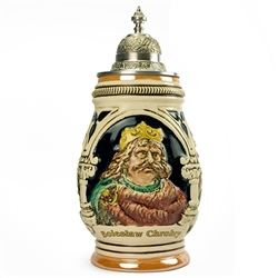 Impressive Polish ceramic stein featuring the image of King Boleslaw Chrobry.