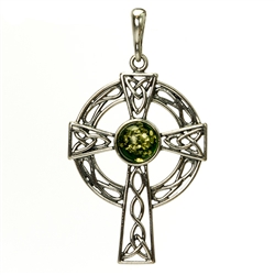 Green Amber Celtic Cross Pendant