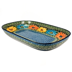 Polish Pottery 13" Serving Dish. Hand made in Poland. Pattern U1097 designed by Maria Starzyk.