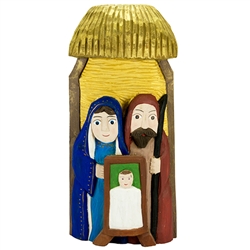 The Holy Family and in particular the Nativity is a popular theme in Polish folk art. Jerzy and Maria Kopczynscy are a folk artist family of unique talents. Jerzy is the carver and Maria is the painter.