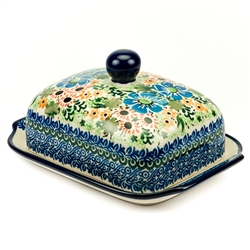 Polish Pottery 7" Butter Dish. Hand made in Poland. Pattern U2198 designed by Maria Starzyk.