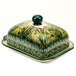 Polish Pottery 7" Butter Dish. Hand made in Poland. Pattern U1416 designed by Krystyna Dacyszyn.