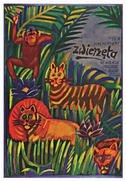 Post Card: The Animals Polish Poster designed by Maria 'Mucha' Ihnatowicz in 1963. It has now been turned into a post card size 4.75" x 6.75" - 12cm x 17cm.