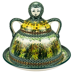 Polish Pottery 7" Cheese Lady. Hand made in Poland. Pattern U4329 designed by Krystyna Dacyszyn.