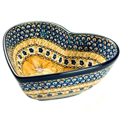 Polish Pottery 7" Heart Shaped Bowl. Hand made in Poland. Pattern U408B designed by Jacek Chyla.