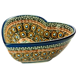 Polish Pottery 7" Heart Shaped Bowl. Hand made in Poland. Pattern U143 designed by Maryla Iwicka.