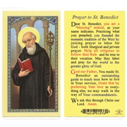 St. Benedict - Holy Card.  Plastic Coated. Picture is on the front, text is on the back of the card.