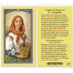St. Dymphna - Holy Card.  Plastic Coated. Picture is on the front, text is on the back of the card.