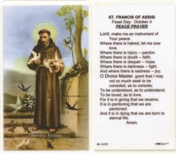 St. Francis of Assisi- Holy Card.  Plastic Coated. Picture is on the front, text is on the back of the card.