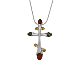 Orthodox Silver And Multicolor Amber Cross