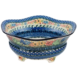 Polish Pottery 12" Footed Serving Bowl. Hand made in Poland. Pattern U3996 designed by Teresa Liana.