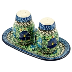 Polish Pottery 7" Salt and Pepper Set. Hand made in Poland. Pattern U2390 designed by Teresa Andrukiewicz.