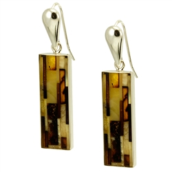 Beautiful set of dangle earrings, consisting of a mosaic of amber stones set in silver with a French hook attachment.  No two are exactly alike.