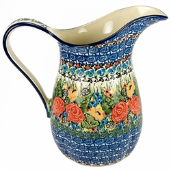 Polish Pottery 1.25 qt. Pitcher. Hand made in Poland. Pattern U4586 designed by Maria Starzyk.