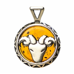 Hand made Cognac Amber Aries pendant with Sterling Silver detail.  March 21 - April 19