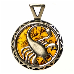 Hand made Cognac Amber Scorpio pendant with Sterling Silver detail. October 23 - November 21.