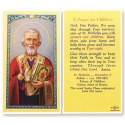 St. Nicholas - Holy Card.  Plastic Coated. Picture is on the front, text is on the back of the card.