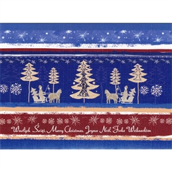 A beautiful glossy Christmas card featuring people in sleighs Going to see the Tree! Cover greeting in Polish and English. Inside greeting in Polish and English