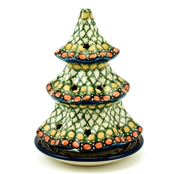 Polish Pottery 6.25" Votive Christmas Tree. Hand made in Poland. Pattern U81 designed by Teresa Liana.