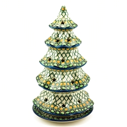 Polish Pottery 10" Votive Christmas Tree. Hand made in Poland. Pattern U83 designed by Teresa Liana.